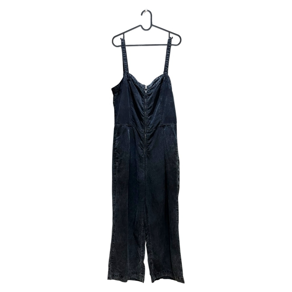 PAIGE Charcoal Denim Jumpsuit Zipper Front Wide Leg